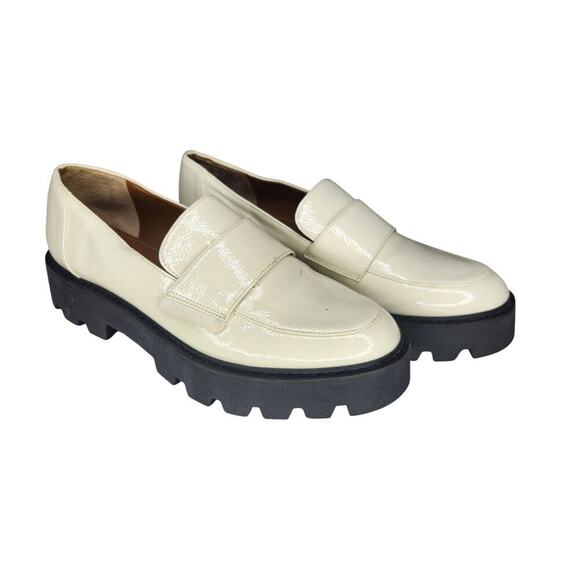 Franco Sarto Shoes - Franco Sarto Brindy Lug Sole Loafers Cream White Vegan Patent Leather